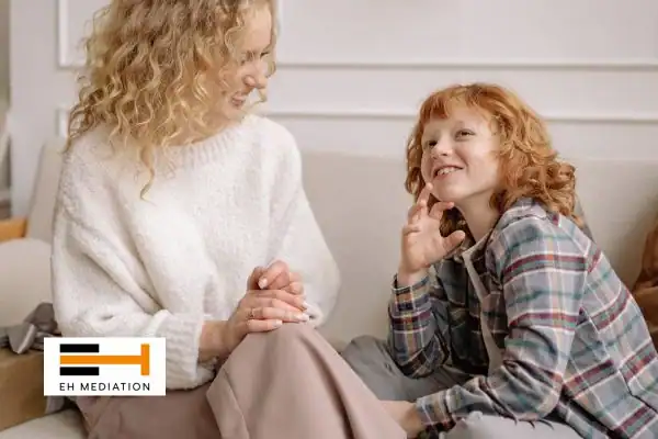 Happy mother and child after sorting child arrangements mediation Ashford