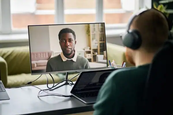 Man attending online mediation Ashford MIAMS session